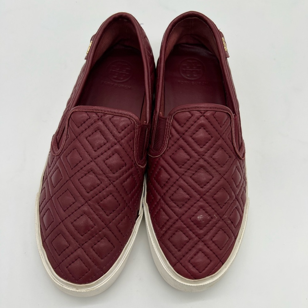 Tory Burch Womens Quilted Slip-On Sneakers Burgundy Wine Size 9 - Picture 2 of 14